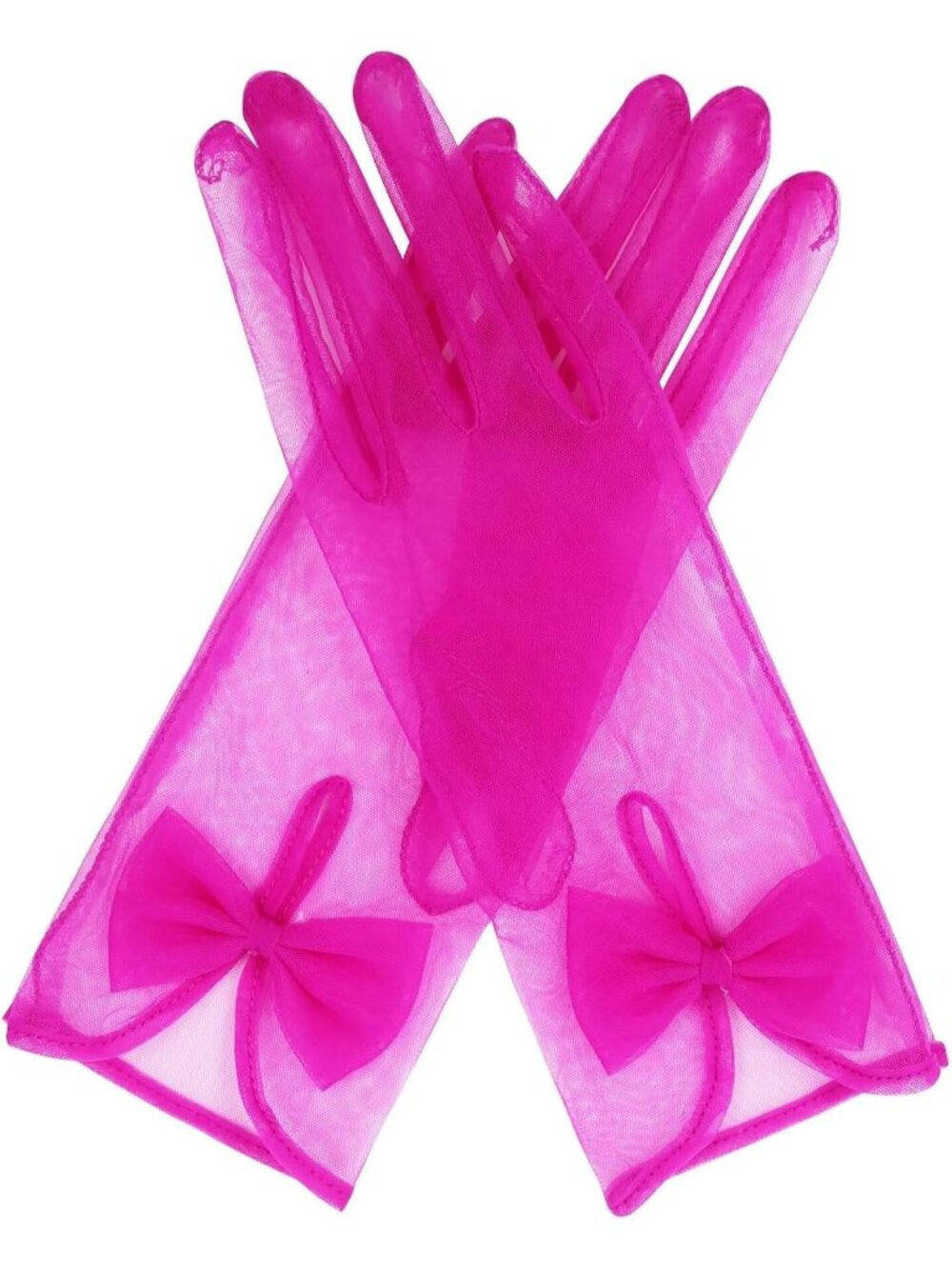 Women's Hot Pink Wrist Length Vintage Stretchy 1920s Look Tulle Mesh Gloves